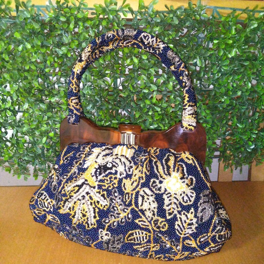 銀座　Hakubotan　ヴィンテージ　ビーズバッグ　総花柄