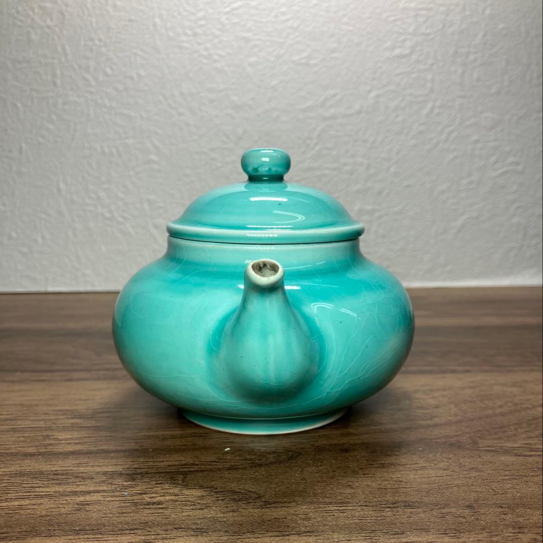 珉平焼　青釉　ティーポット　急須