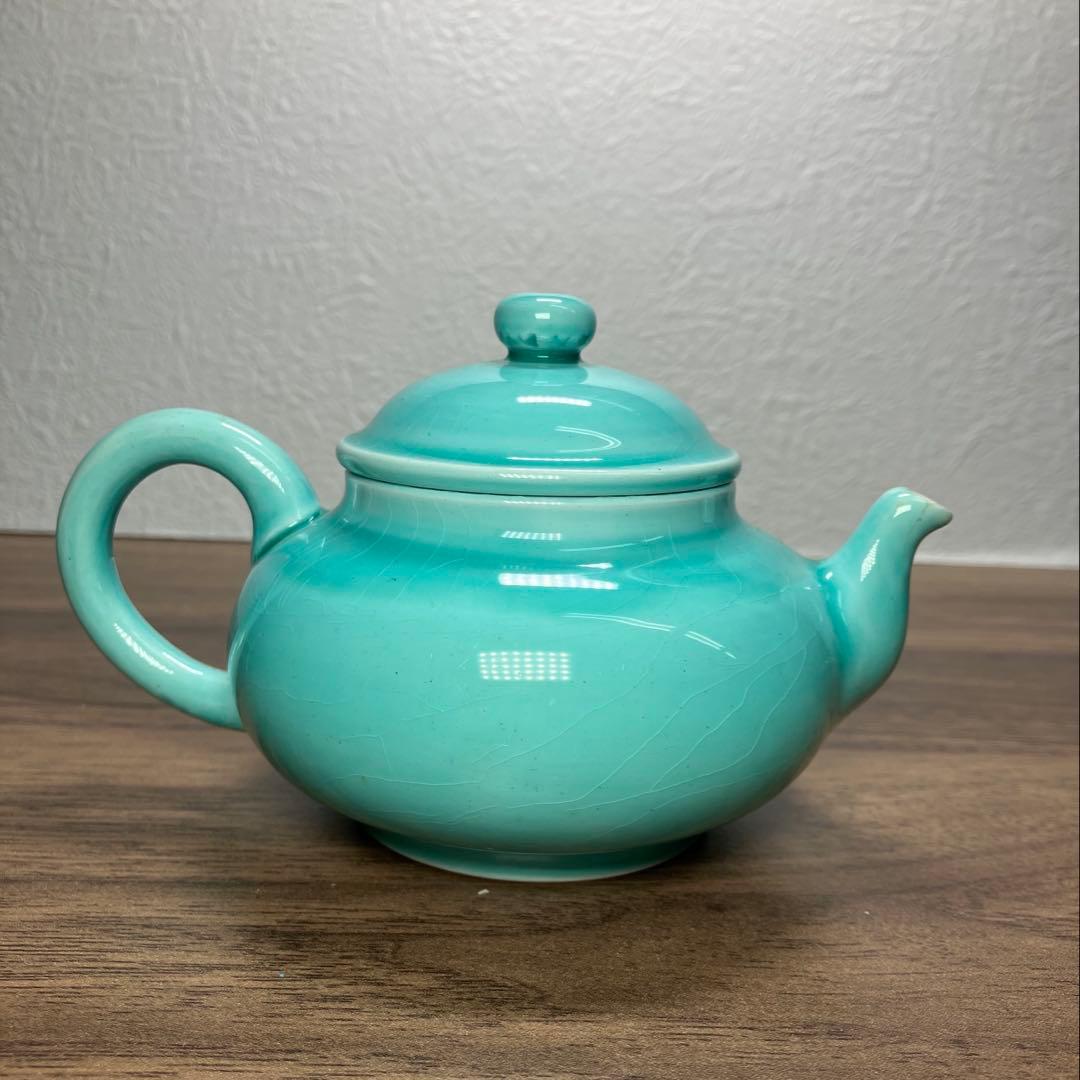 珉平焼　青釉　ティーポット　急須