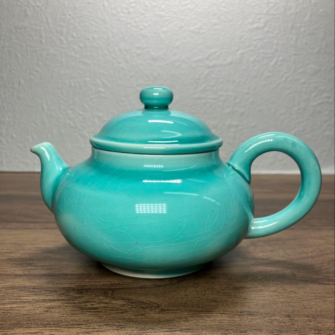 珉平焼　青釉　ティーポット　急須