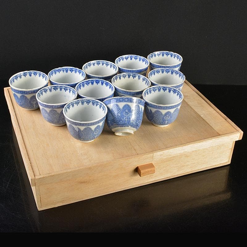 瀬戸焼　染付印判手　煎茶器　十二客　N　R7222B