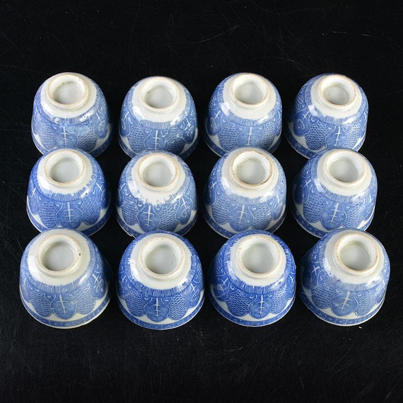 瀬戸焼　染付印判手　煎茶器　十二客　N　R7222B