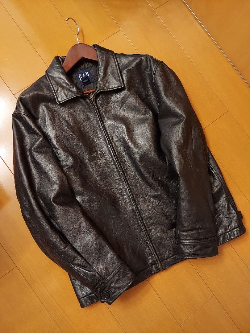 【美品】90s old GAP ブラック レザージャケット L 襟付き