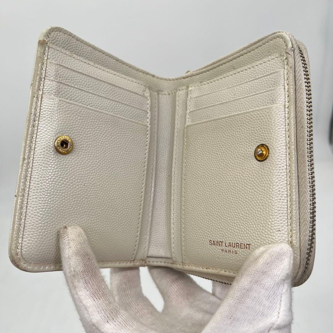 サンローラン 二つ折り財布 カサンドラ キルティング キャビアスキン 付属品完備