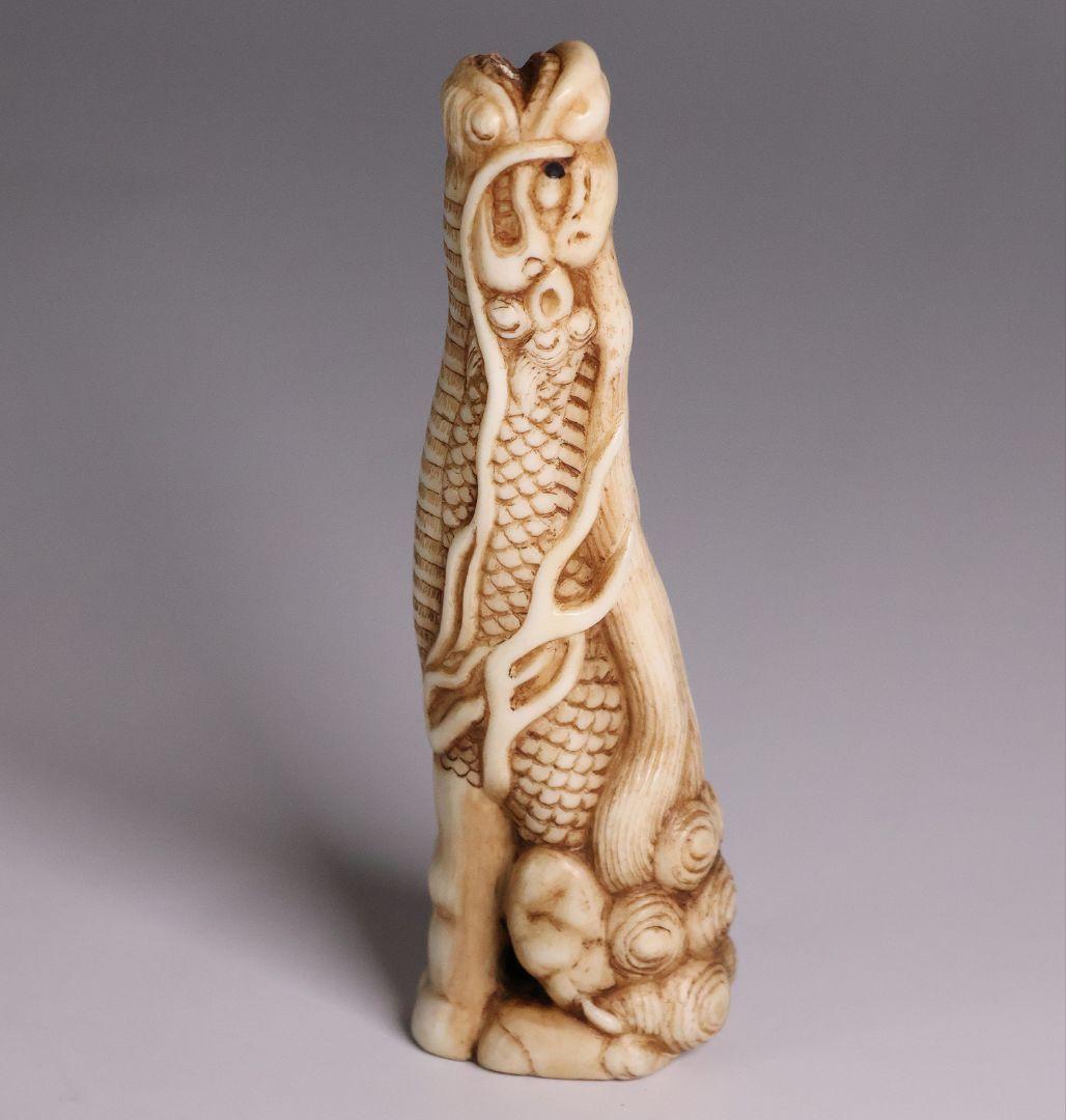 時代 堤物 根付 置物 鹿角 麒麟 全長10.5cm 神獣 彫刻【CM257】