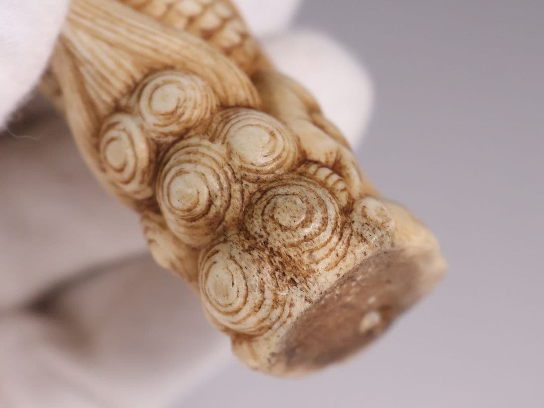 時代 堤物 根付 置物 鹿角 麒麟 全長10.5cm 神獣 彫刻【CM257】