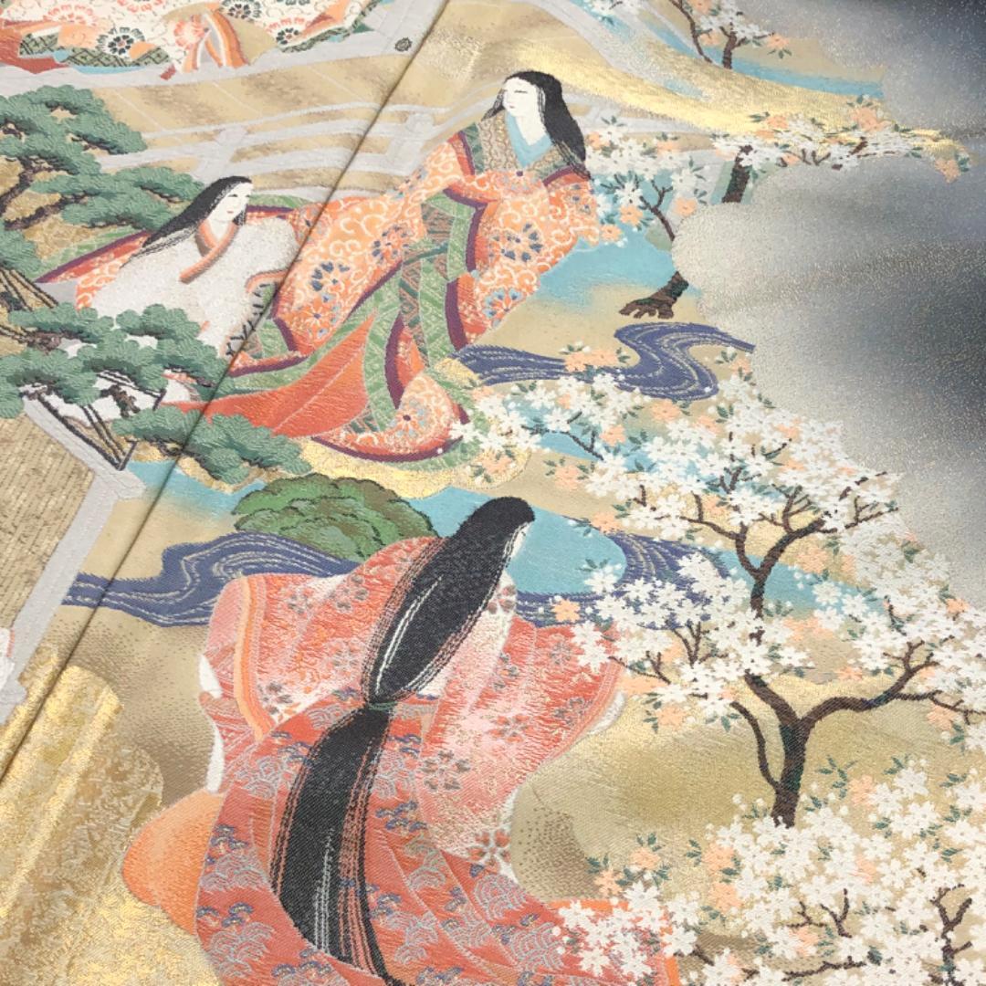 ☆ 黒留袖 壽光織 美しい十二単の女性に殿方 トールサイズ しつけ K-5529