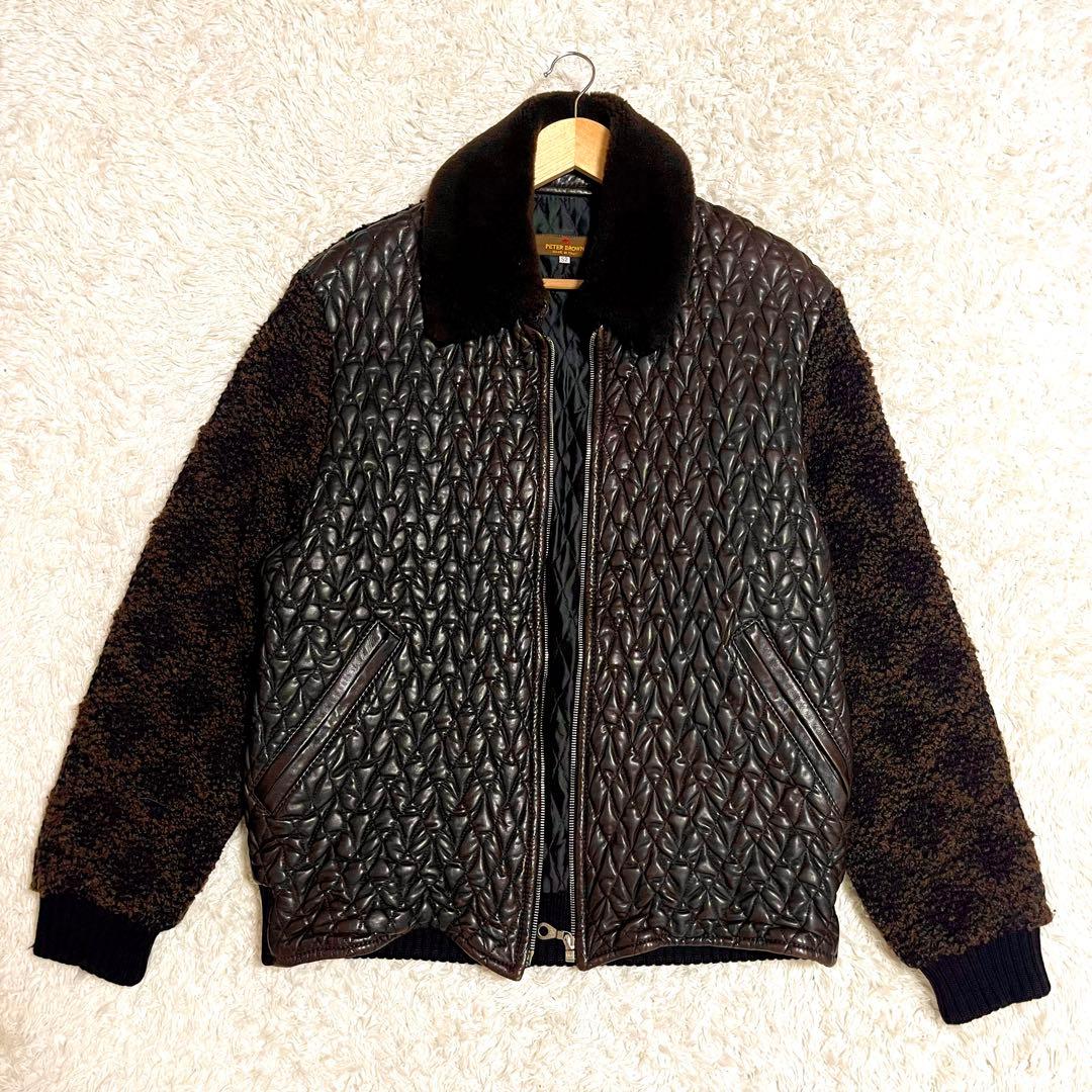 ✨希少✨PETER BROWN レザージャケット 切り替え ニット カシミヤ混