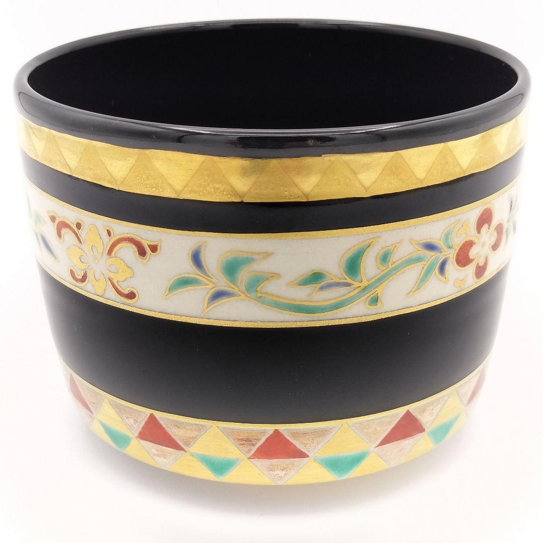 a380 筒茶碗　「通次阿山」　黒釉鱗唐草　茶碗　抹茶茶碗　古物　茶道具　茶道