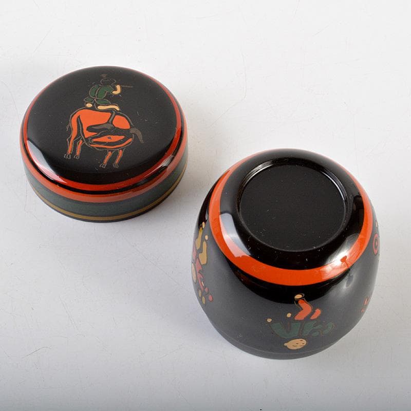 茶道具　中谷秀斉作　牛の背童子絵　中棗　共箱　V　6586