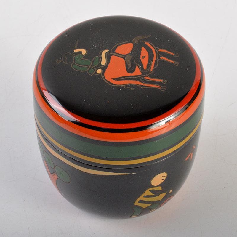 茶道具　中谷秀斉作　牛の背童子絵　中棗　共箱　V　6586