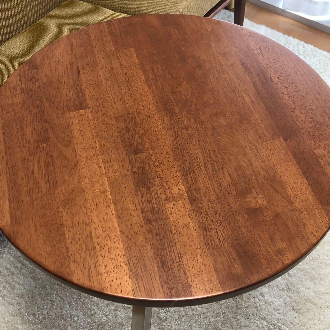 KANADEMONO ラウンドテーブル 直径65cm 3本脚 天板ブラウン