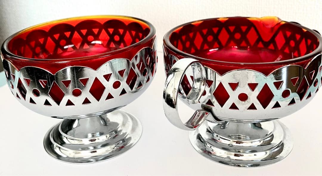 ビンテージ　Amberina ガラス　シュガー＆クリーマーセット