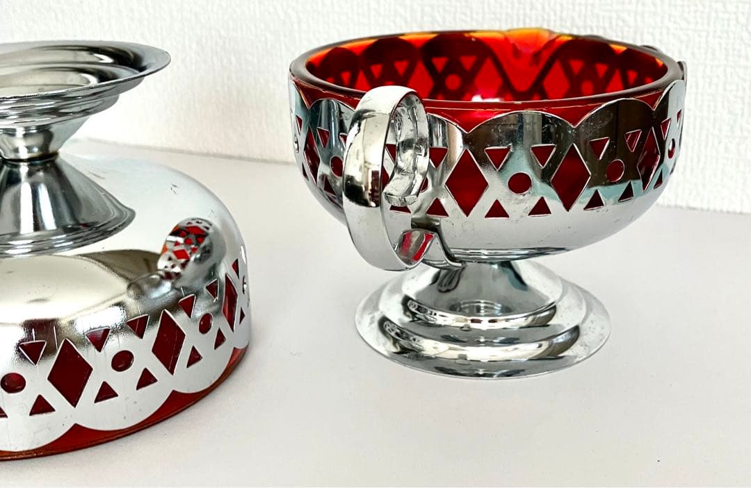 ビンテージ　Amberina ガラス　シュガー＆クリーマーセット