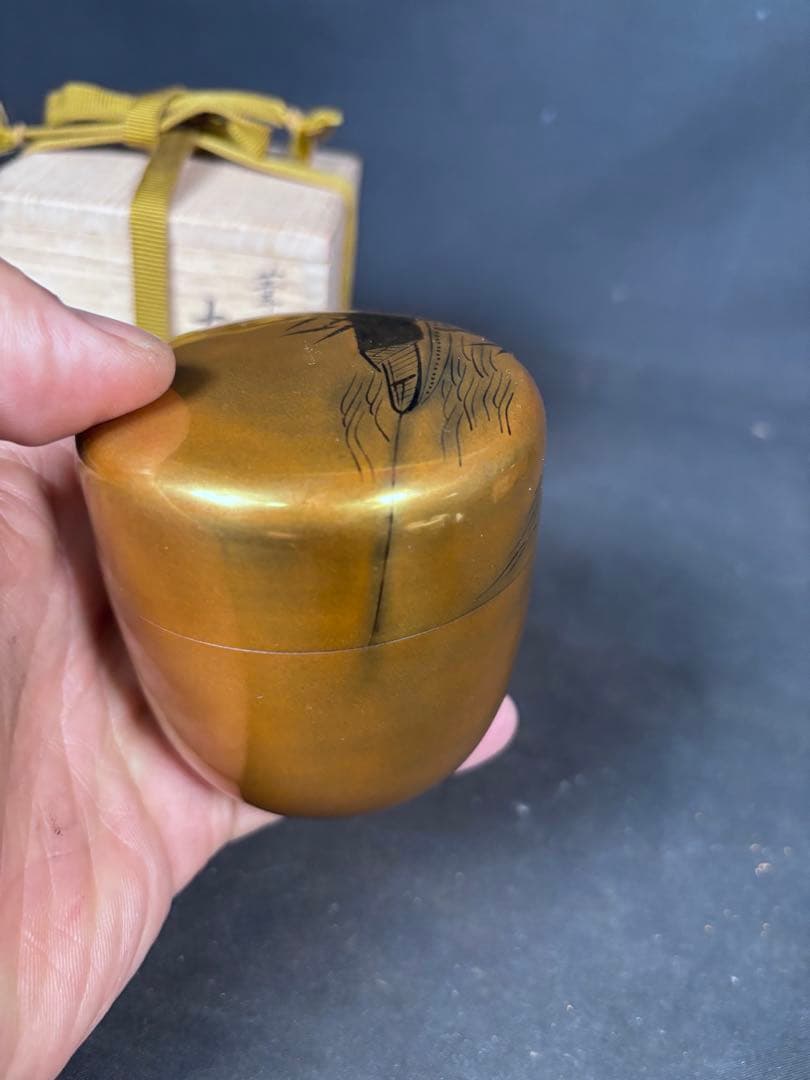 送料無料　近江八景　平棗　金蒔絵　輪島塗　名工　福久清一　蒔絵　漆器　茶道具