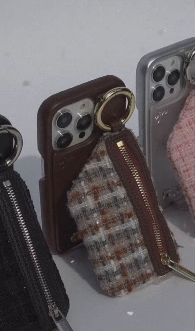 ajew ブラウン iPhoneケース チェーン付き