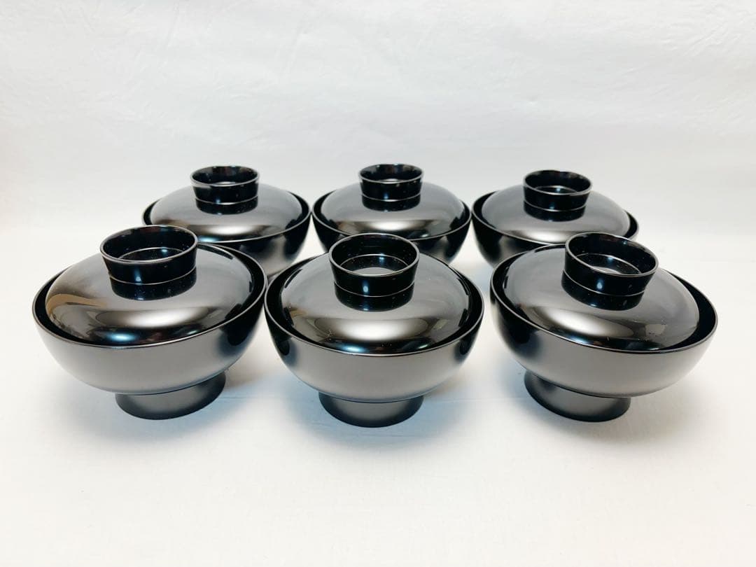 未使用 懐石道具 能登国 ぬし小西玄州 木製黒塗 利休本型 汁椀6客揃 共箱