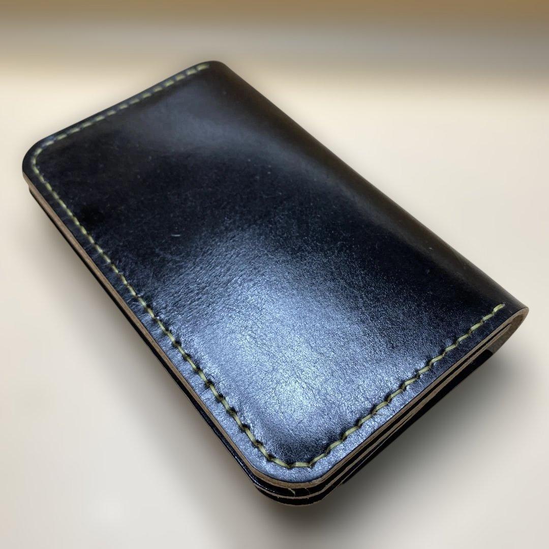 【無骨×上質】3層 丘染めブラック／ミドルトラッカーウォレット 折らずにお札収納