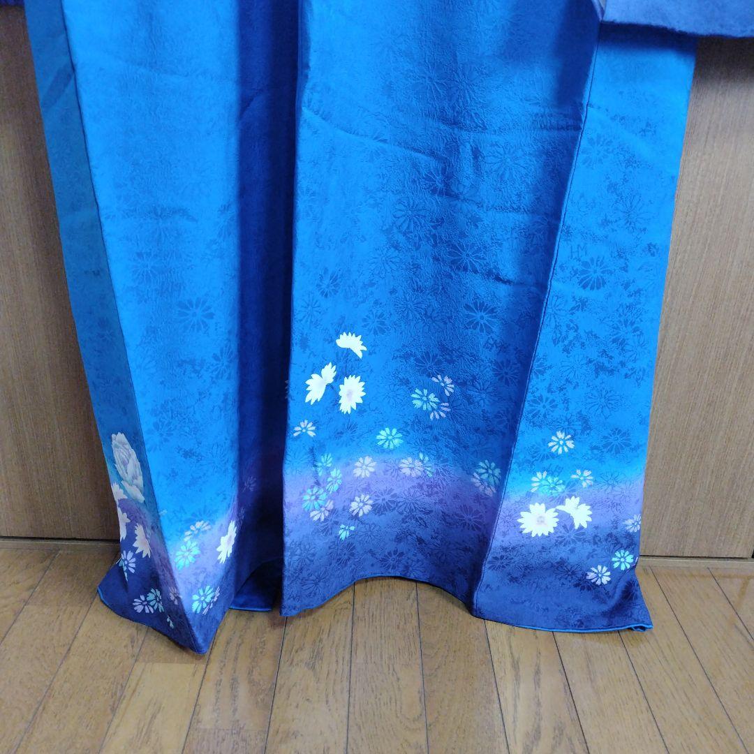 振袖５点セット　正絹　青色　HANAE MORI　成人式