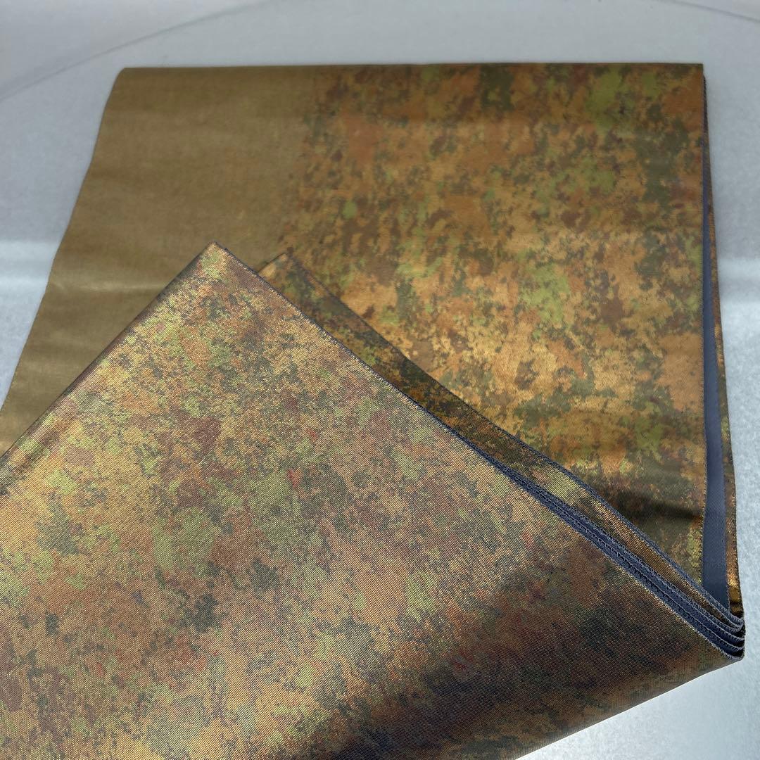 【本金箔 金泥箔】シルク製 六通柄袋帯 金色と茶色のグラデーション0105