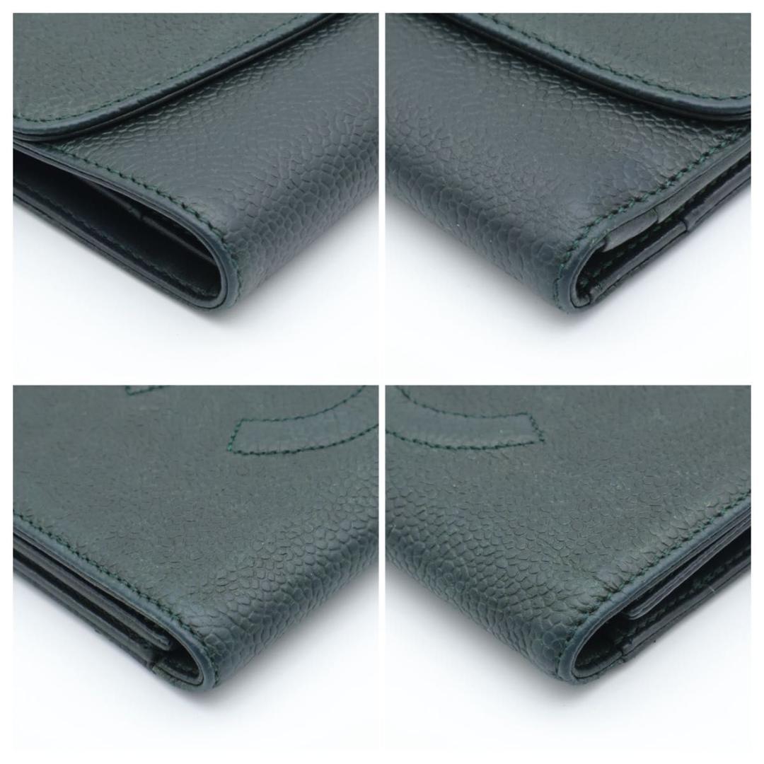 【極美品】CHANEL デカココ　三つ折り財布　キャビアスキン　グリーン