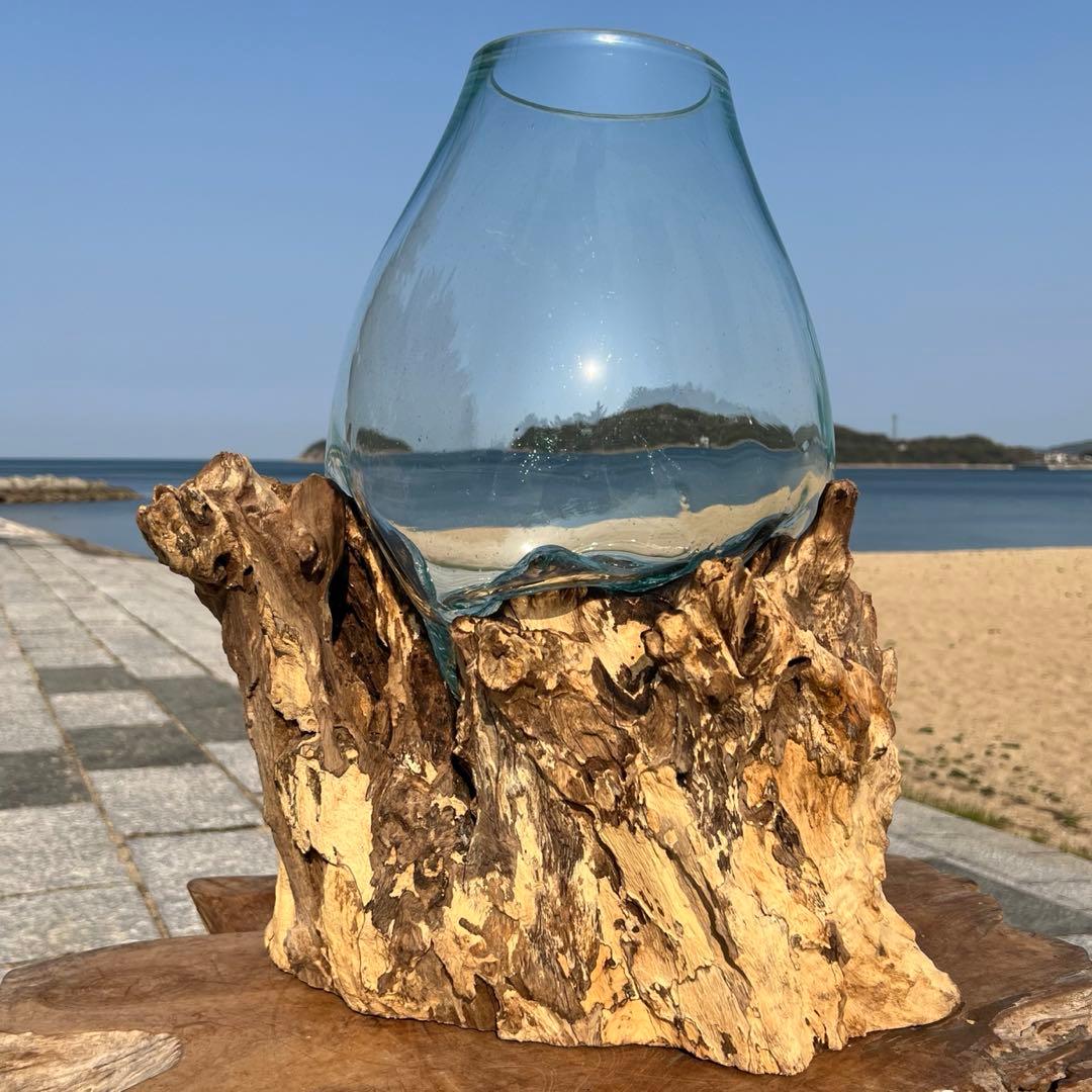 デッカい流木ガラスオブジェWC 花瓶 金魚鉢 水槽 苔リウム メダカ容器 超大型