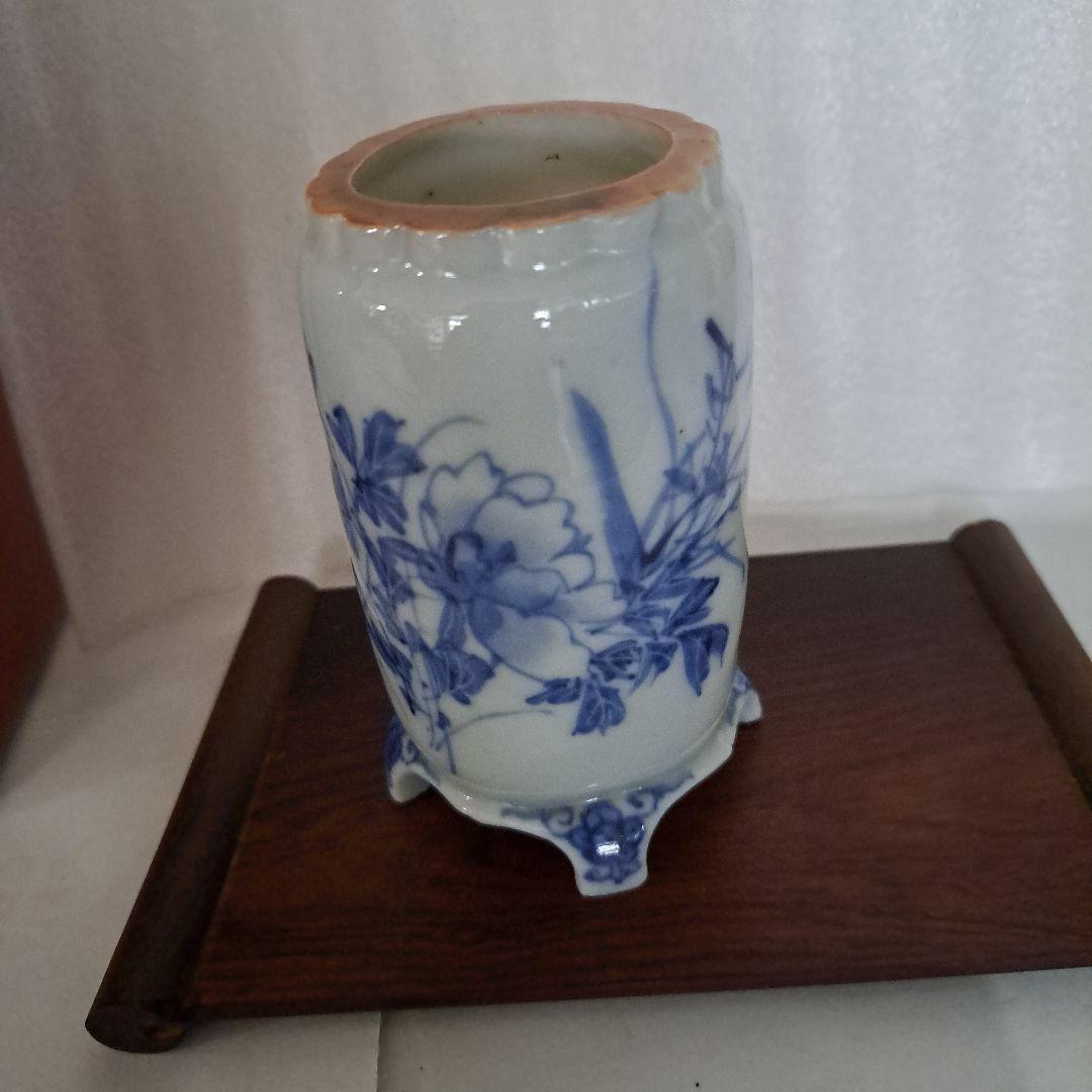 こめ 　　江戸中　極上　小壺　極上縁絞り型　縁紅付　呉須染付　高台足付