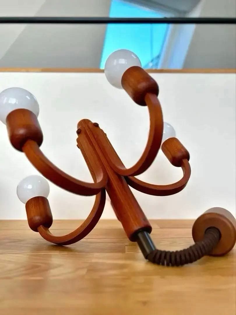 独1970年代　DOMUS　チーク無垢材　ヴィンテージ・5灯シャンデリア　美品