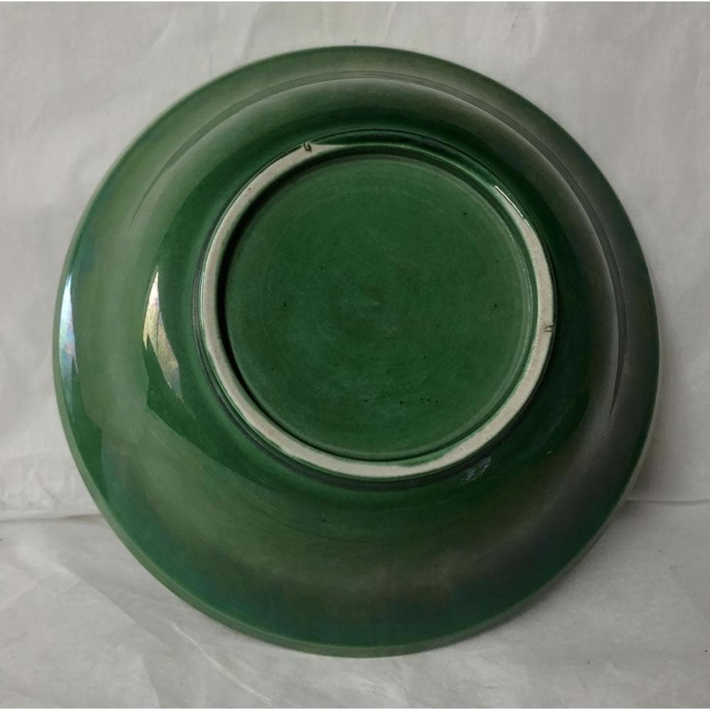 e2710 珉平焼 蓋物 喰籠 木箱入り 緑釉 喰篭 菓子器 淡路焼 民平焼