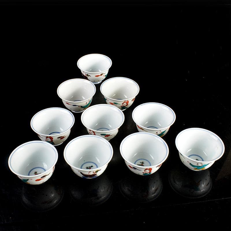 九谷焼　堀江青光作　色絵唐子文　波出茶碗　10客　共箱　V　6232C