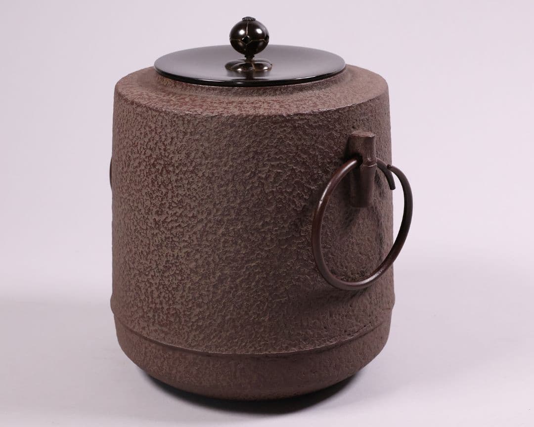 茶道具 釜師・佐藤清光 砂鉄 筒釜 共箱 風炉釜 吊釜 鉄釜【MA526】
