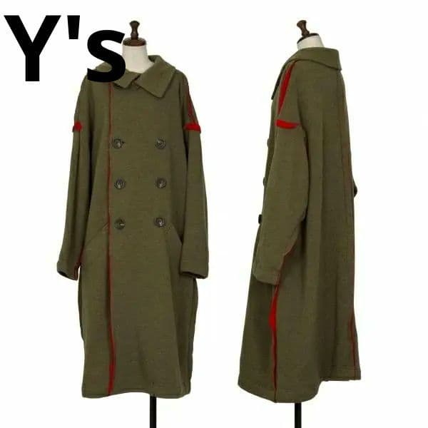 ワイズ Y's バイカラー断ち切りニットコート カーキ ロングコート L