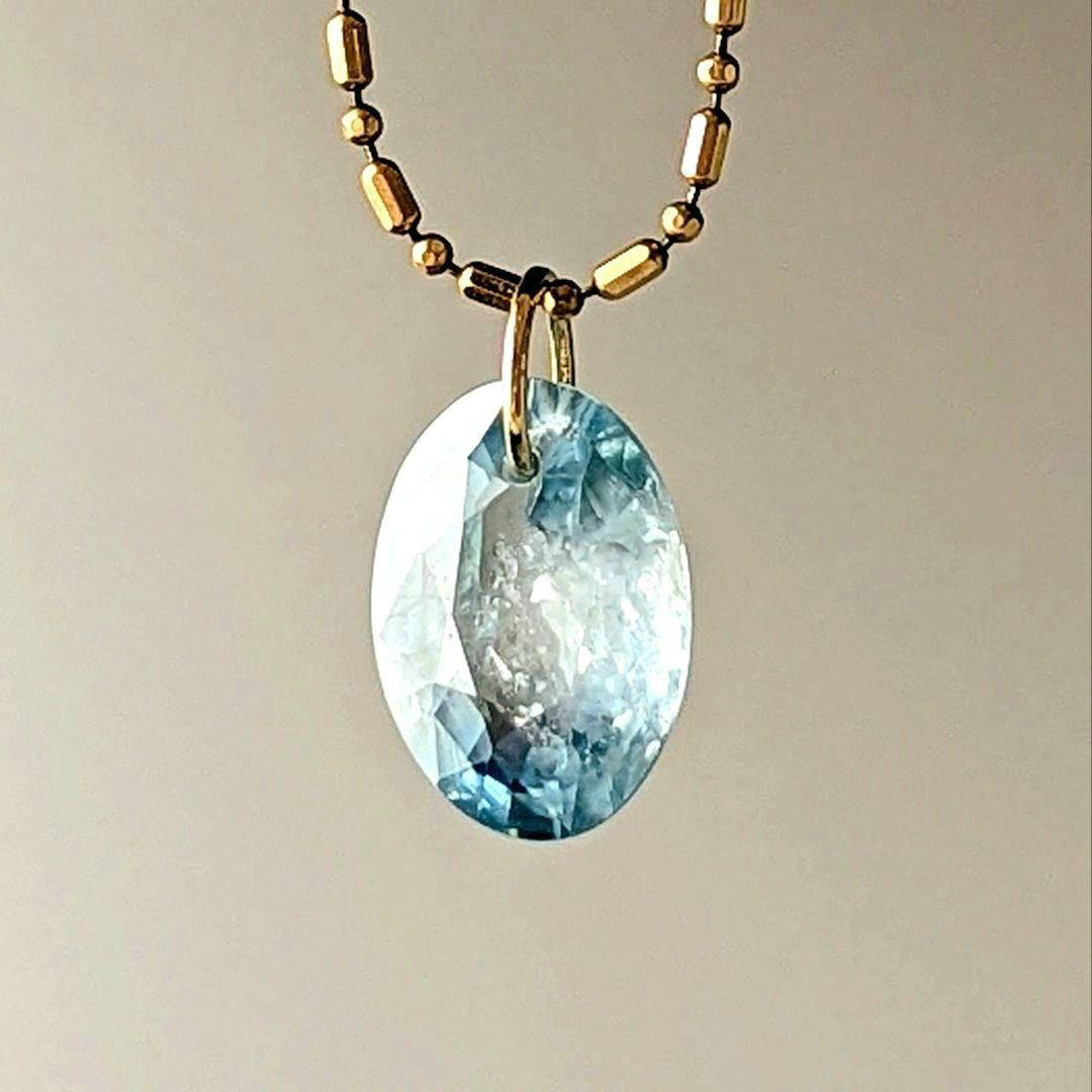 ♢六花♢K18 バイカラ―ブルージルコン3.87ct ネックレスチャーム