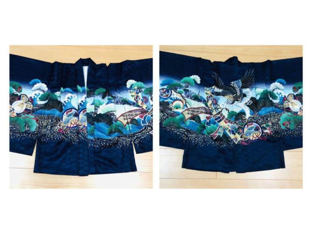 七五三 羽織袴セット 鷹デザイン 5歳 100cm ケース付き