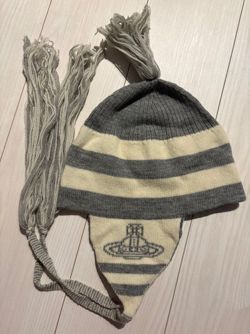ヴィヴィアンウエストウッド ストライプ ニット帽 耳あて付き　正規品