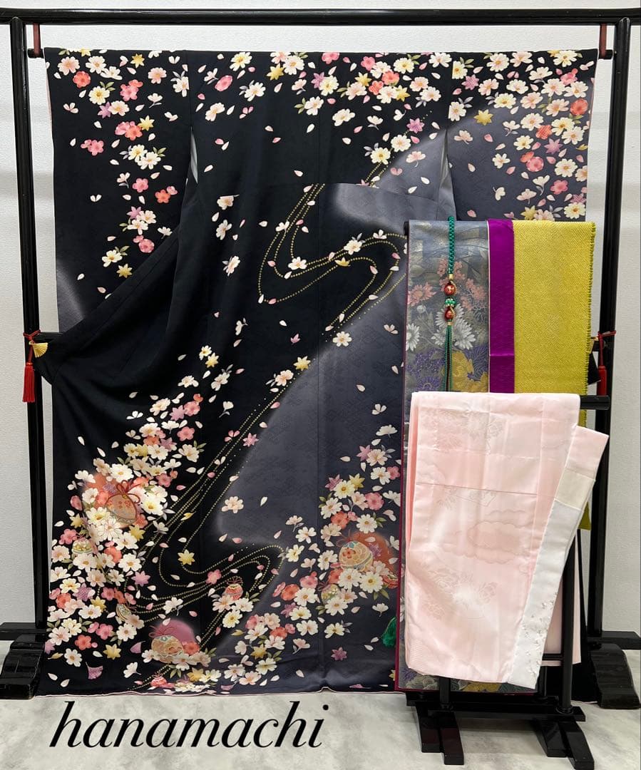 振り袖　フルセット　長襦袢付　成人式　パーティー　金彩加工　刺繍入り　723