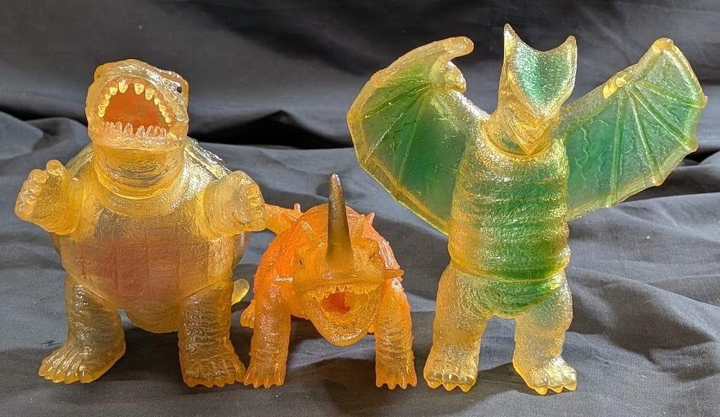 昭和ガメラ＆バルゴン＆ギャオス（日東復刻）クリアミドルソフビフィギュア３体セット