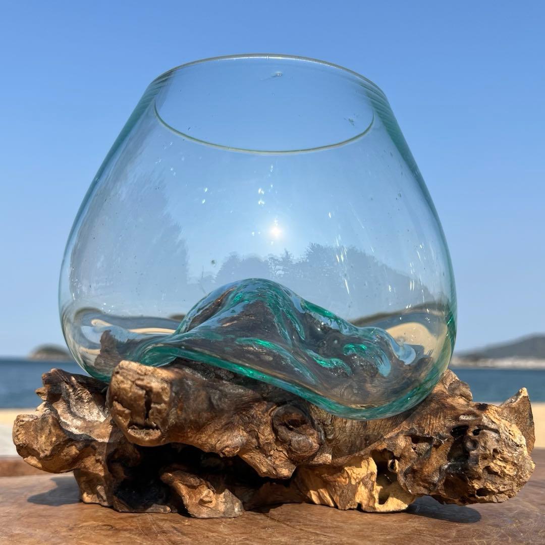 流木ガラス オブジェ中P 花瓶 金魚鉢 ガーデニング テラリウム 観賞魚 容器