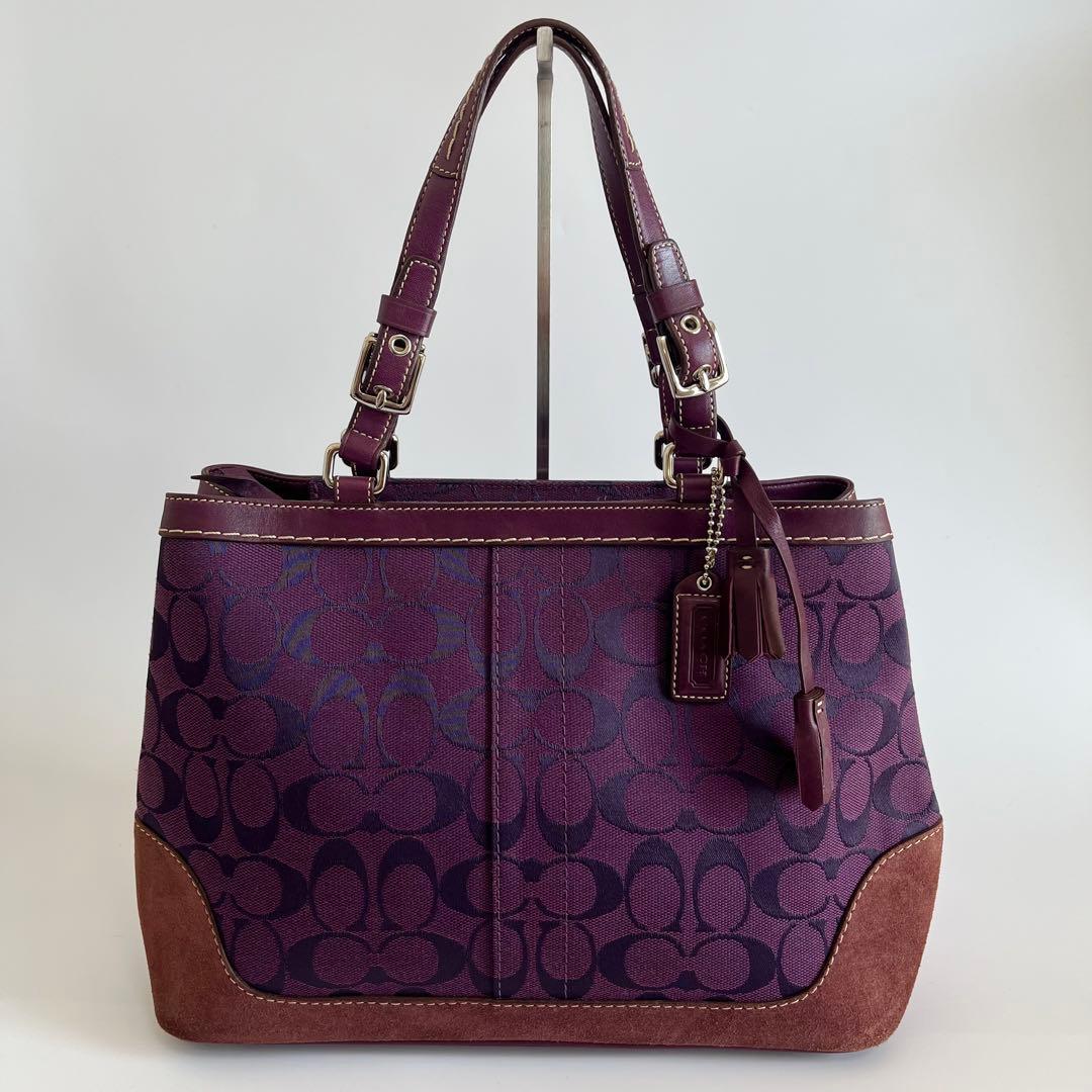 バッグ Coach Purple Signature Tote Bag Tassel