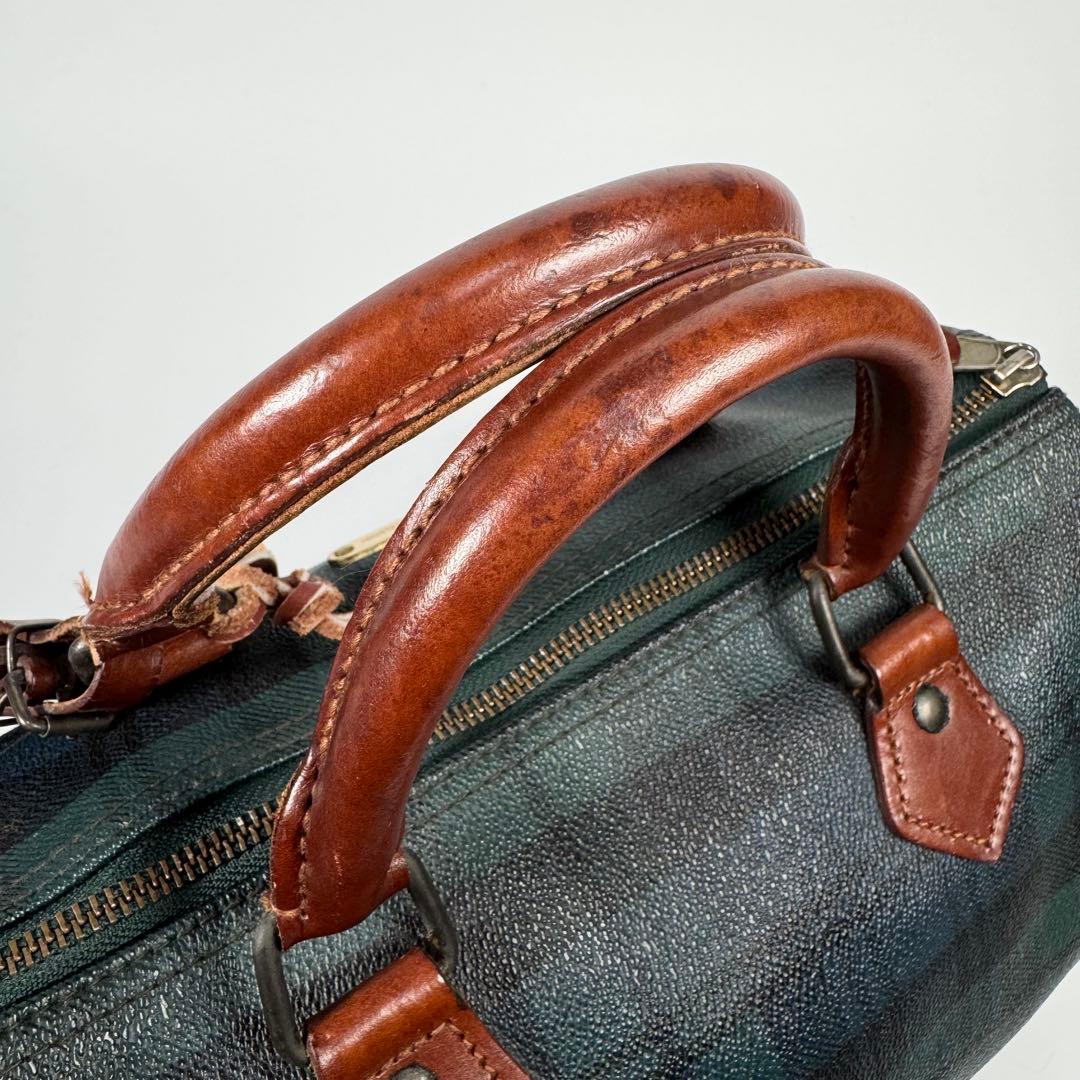 ラルフローレン ミニボストンバッグ ブラックウォッチ チェック グリーン レザー