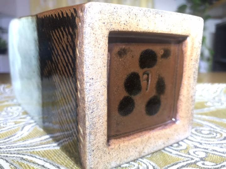 人間国宝 島岡達三作 掛合釉象嵌縄文方壷(共箱付)