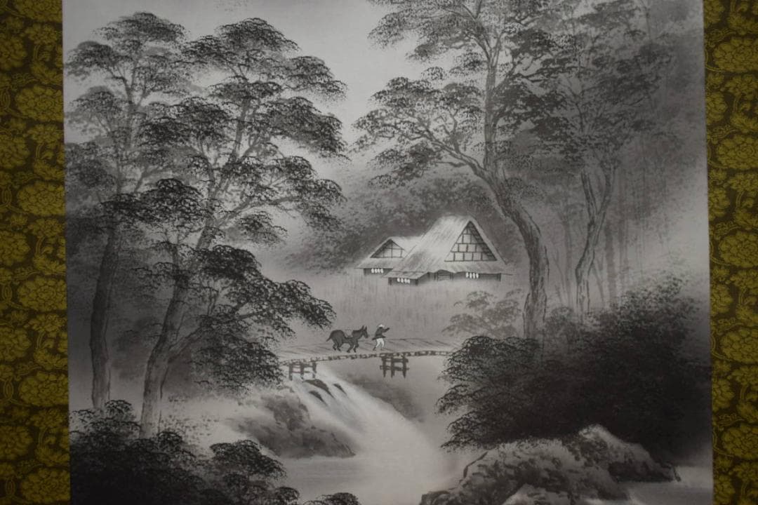 真作/大雪/山水人物図/布袋屋掛軸HI-211