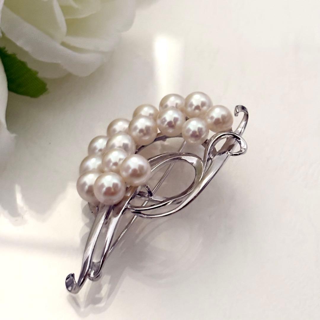290【タサキ】シルバー　パール　ブローチ