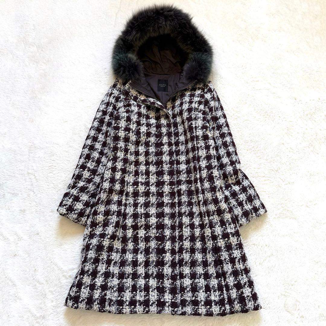 【美品】DAMA collection フード付き ツイードコート 千鳥格子 M