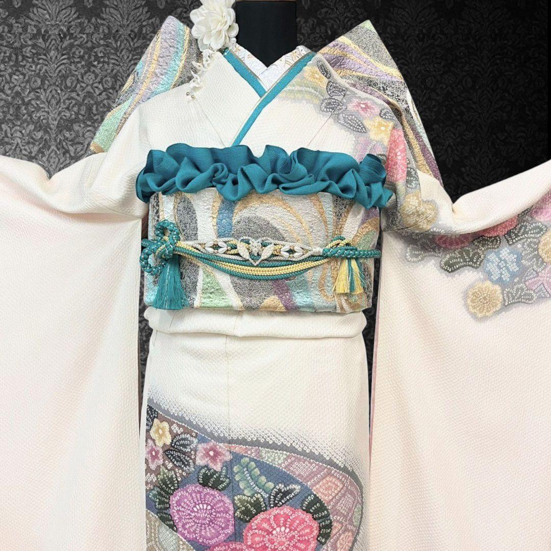 振袖フルセット(7点)・成人式・総絞り・エンボス加工・胴裏正絹・正絹・逸品