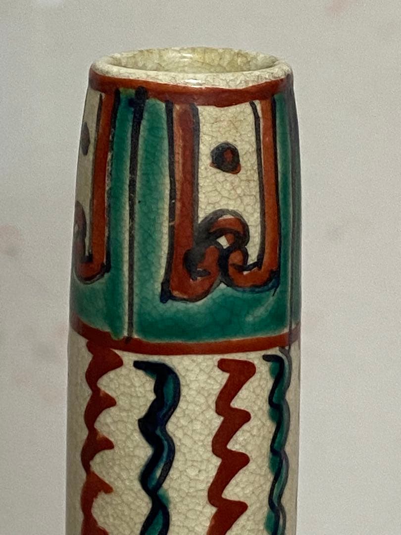 ♦赤絵 赤玉 瓔珞 鋸歯 紋様 鶴首瓶 徳利 九谷焼 越中八尾 大正時代 骨董品