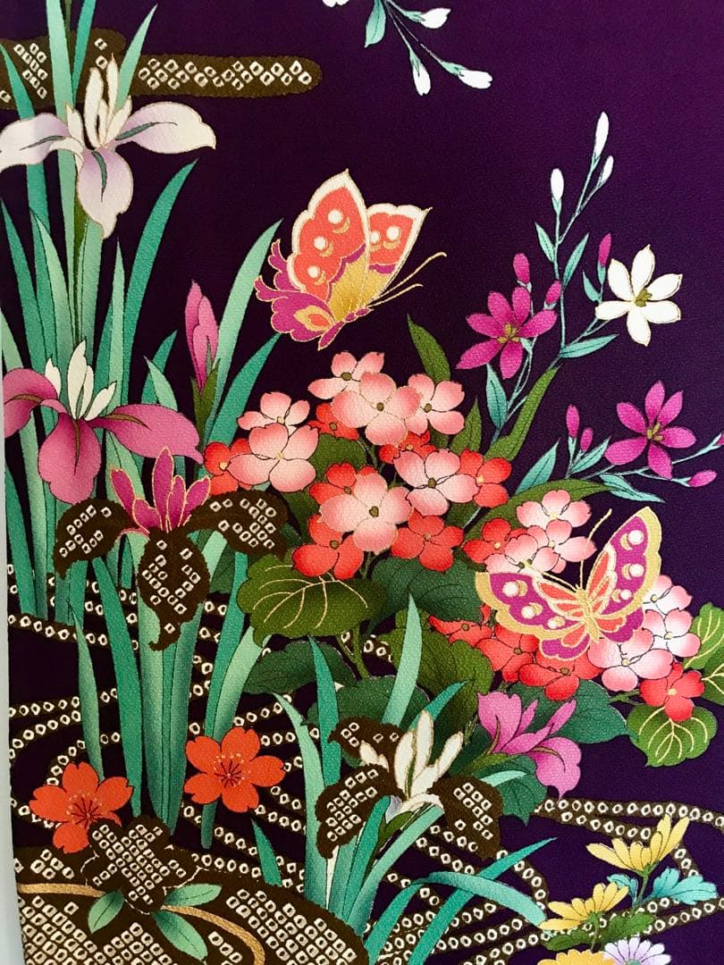 振袖　超美品　正絹　金糸刺繍　濃紫