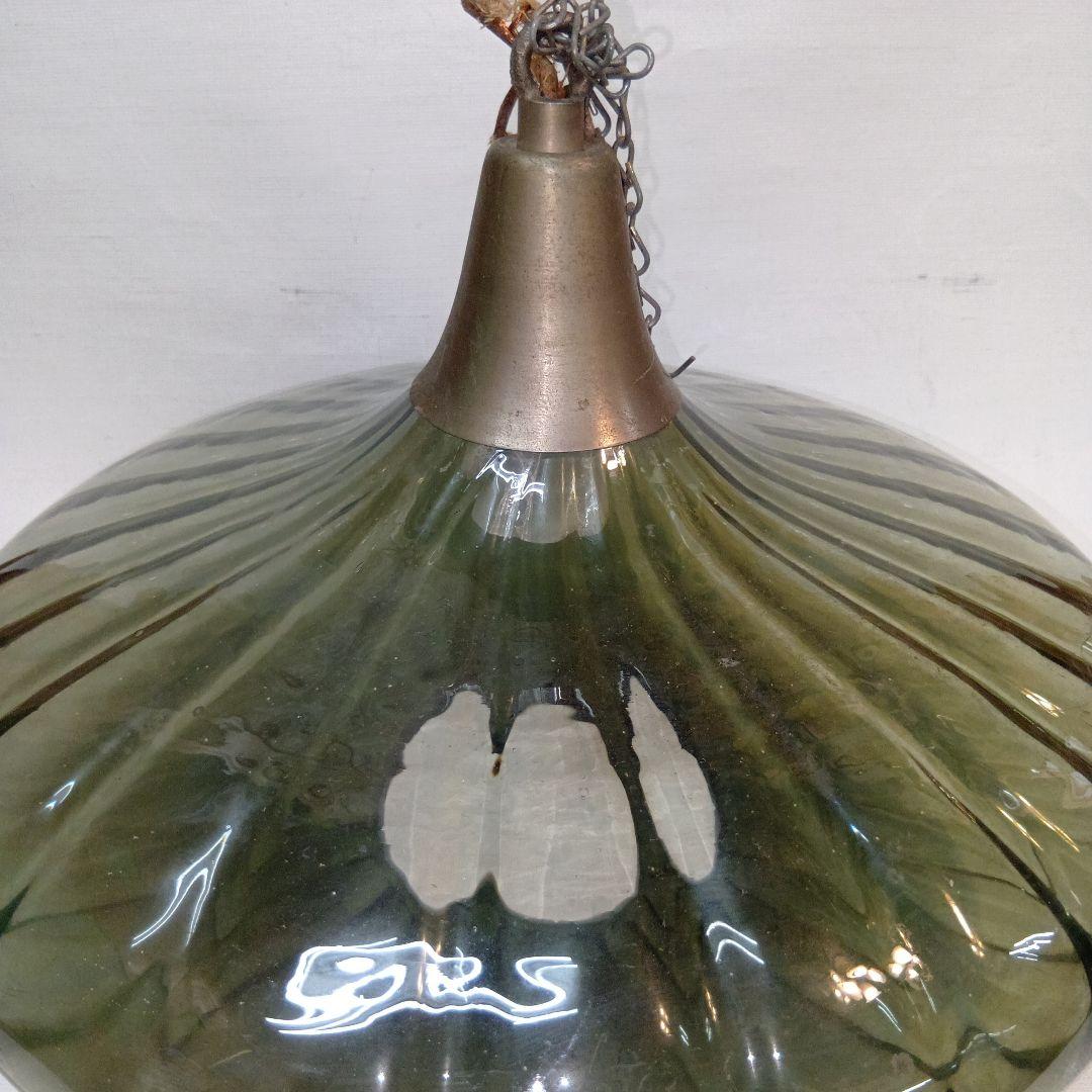 ランプシェード 緑色ストライプガラスディフューザー アンティーク 直径40センチ