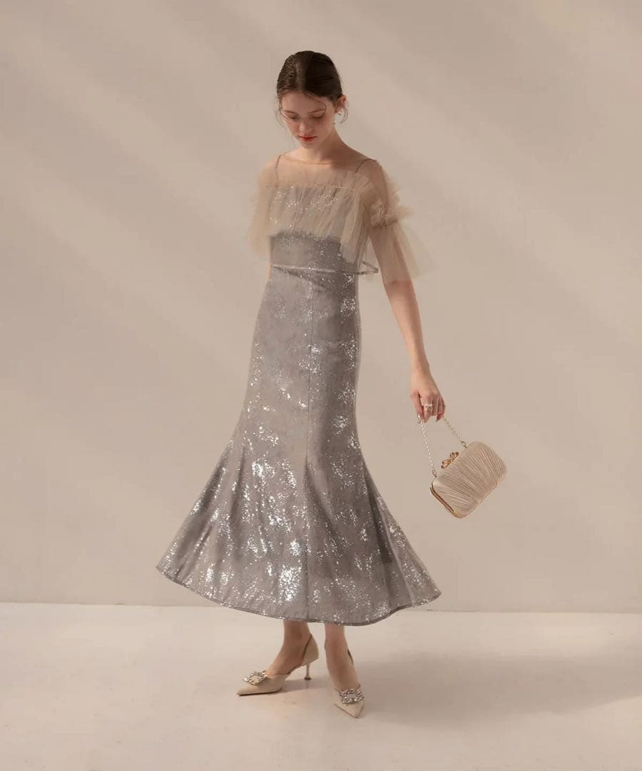 LEJA チュールフリルボレロペイントマーメイドワンピースドレス