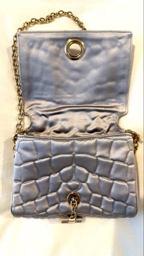 YSL シルバー 紫クロコダイル風 パーティーバッグ